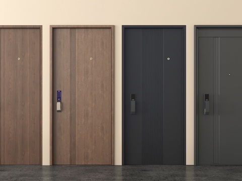 现代入户门 防盗门 入户大门 密码锁门 指纹锁 安全门 单开su模型