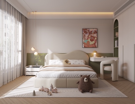 现代通用儿童房 现代通用儿童房 书桌椅 儿童床 吊灯 装饰画su模型