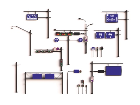 红绿灯 信号灯 标识牌 道路配件su模型