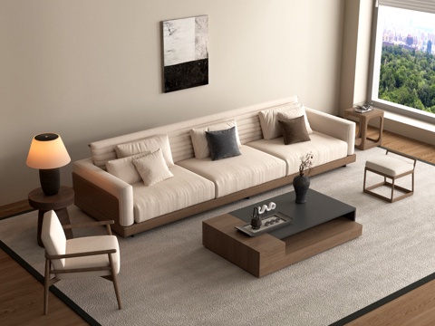 新中式沙发组合 沙发茶几组合 多人沙发 单椅 摆件 边几 台su模型