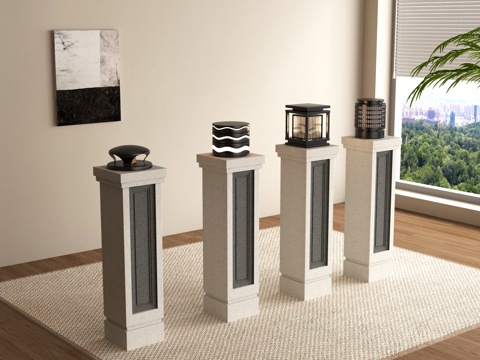 新中式柱头灯 装饰柱 景观灯su模型