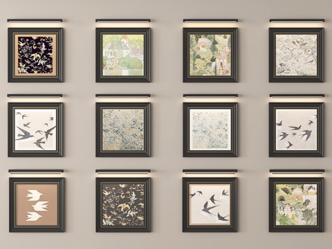 中古挂画组合 中古风装饰画su模型