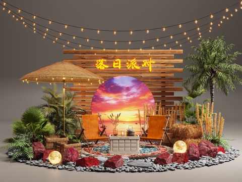 现代露营风植物造景 露营风造景装置 景观植物 露营椅 露营美su模型su模型