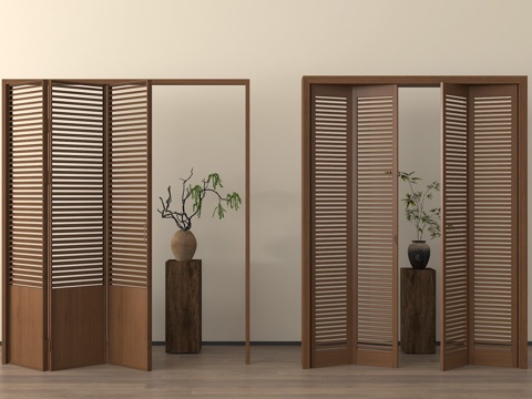 中古风折叠门 百叶折叠门 实木折叠门 阳台折叠门su模型