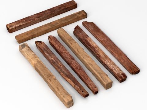 新中式木头 老木头 旧木板 木梁 木头柱子su模型