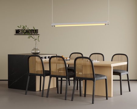 现代餐桌椅组合 餐椅 餐桌su模型