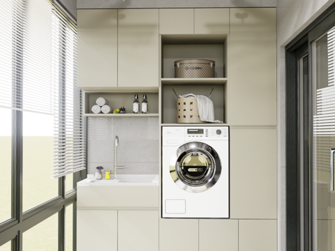 阳台洗衣机柜su模型