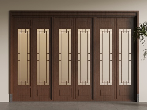 新中式折叠门 六联动门折叠门su模型