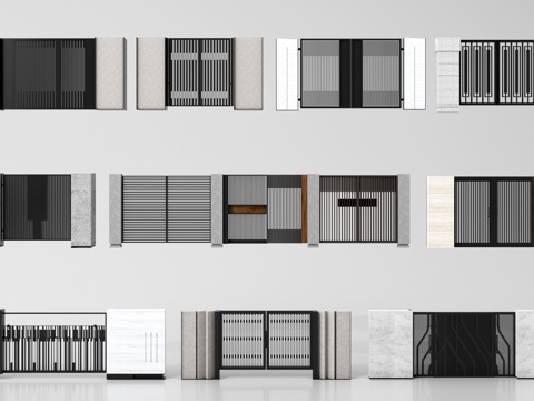 现代庭院门 入户门 花园门 金属铁艺门 别墅大门su模型