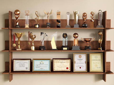  现代奖杯 奖牌 荣誉证书3d模型 