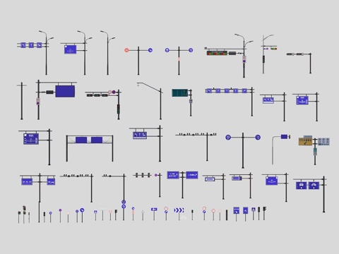红绿灯 信号灯 标识牌 道路配件 道路指示牌 机非隔离栏杆su模型