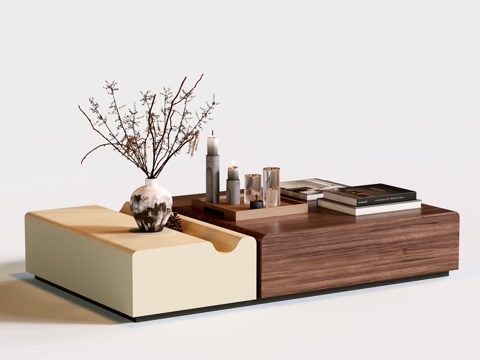 现代木质茶几 中古长方形茶几su模型