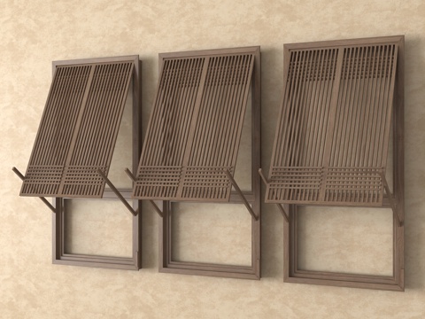 新中式折叠窗 格栅窗 窗户su模型