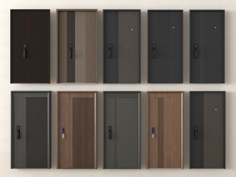 现代入户门 防盗门 入户大门 密码锁门 指纹锁 安全门 单开su模型