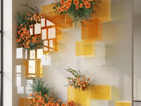 现代玻璃艺术装置 花艺装置su模型