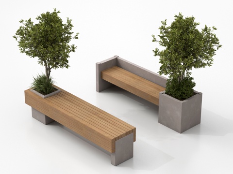 现代景观座椅 户外座椅 木材 景观树su模型