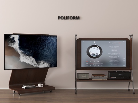 现代电视 移动电视 支架电视 置物架su模型