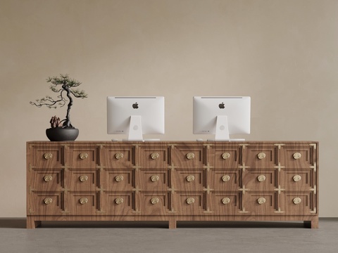  新中式前台 接待台3d模型 