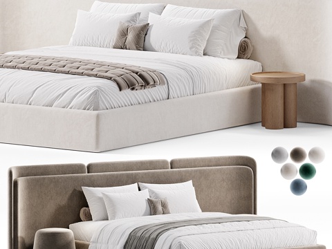  现代布艺双人床3d模型 