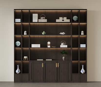 新中式博古架 书架 置物架su模型