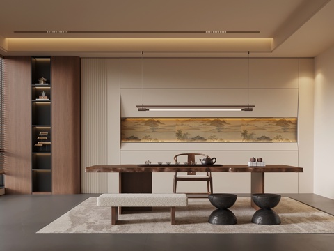 新中式茶室su模型