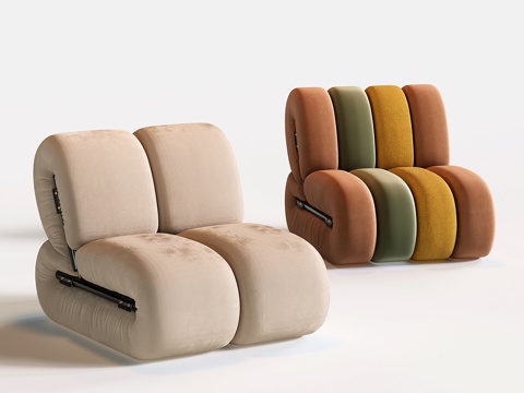 法式单人沙发 奶油风休闲椅 懒人沙发su模型