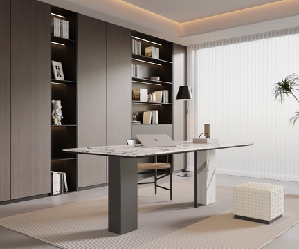 现代意式书房 书桌椅 书柜su模型