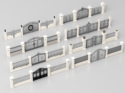 现代复古庭院门 庭院门 入户门 别墅大门 铁艺门su模型