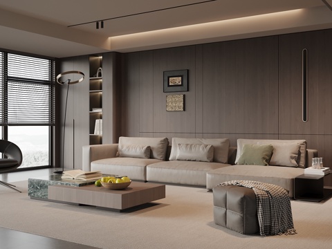 意式客厅 沙发茶几组合 背景墙su模型