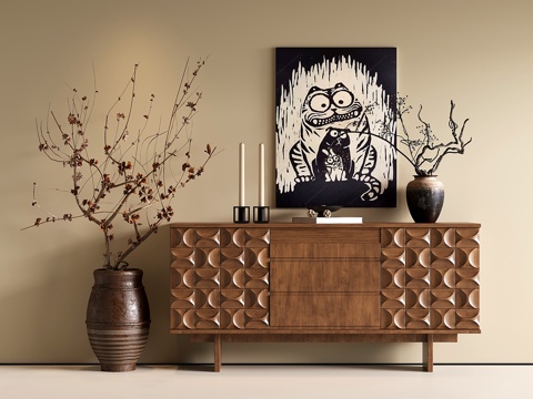 法式玄关柜 中古边柜 装饰柜 餐边柜 花艺su模型