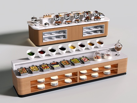 现代自助餐台 取餐吧台 自助调料台 备餐台 食物su模型