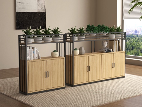 现代办公文件柜 绿植 盆栽su模型