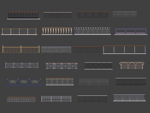 道路配件 机非隔离栏杆 道路栏杆 现代栏杆 不锈钢栏杆 金属su模型