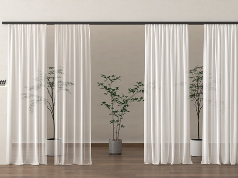 现代窗帘 褶帘 纱帘 布艺窗帘su模型