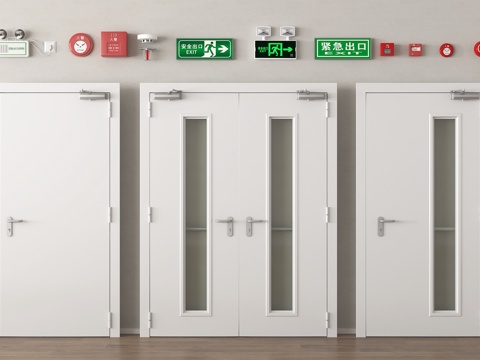 现代消防门 防火门 安全出口 应急感应灯 喷淋头su模型