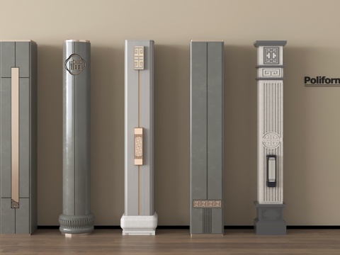 新中式柱子 角柱 别墅柱子 装饰柱子 景观柱su模型