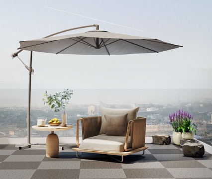  现代户外椅 藤编椅  茶几  遮阳伞3d模型 