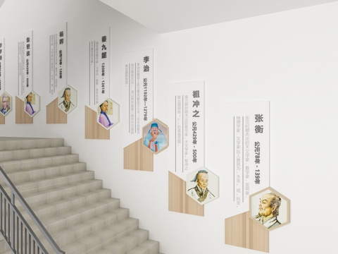  校园楼梯文化墙   楼梯文化墙  名人文化墙 校园文化墙3d模型 