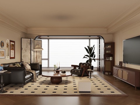  法式中古风客厅 沙发茶几组合 电视柜3d模型 