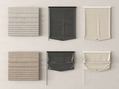 现代简约窗帘 罗马帘 卷帘su模型