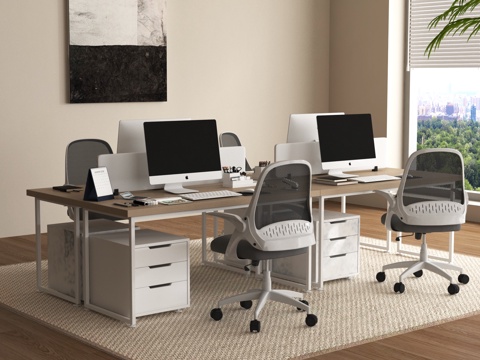 现代办公桌椅 职工工位 电脑桌椅 公共办公区su模型