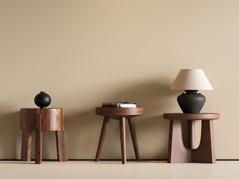 中古实木边几 侘寂圆角几su模型