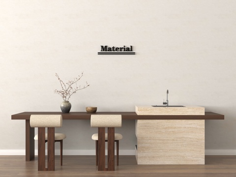 侘寂风吧台 中岛台 水槽su模型