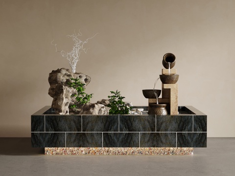 新中式景观 水池su模型