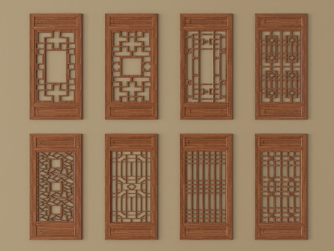 新中式镂花窗 镂空窗 镂空花格窗su模型