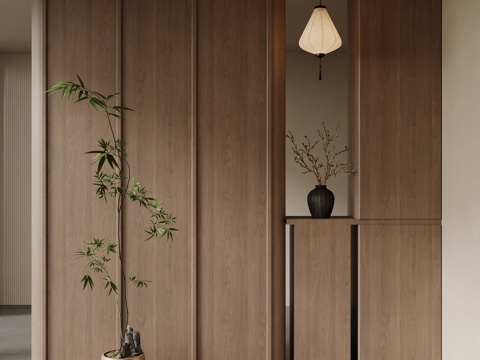 新中式玄关 入户玄关su模型