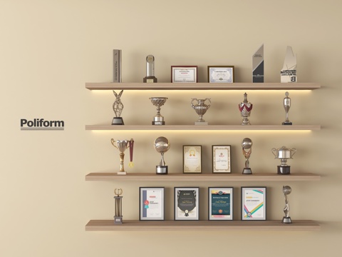  现代奖杯 奖牌 荣誉证书 奖状 奖杯3d模型 