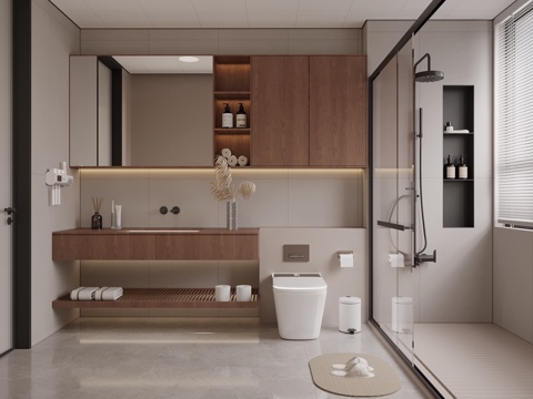  中古风卫生间 浴室柜 马桶  淋浴3d模型 