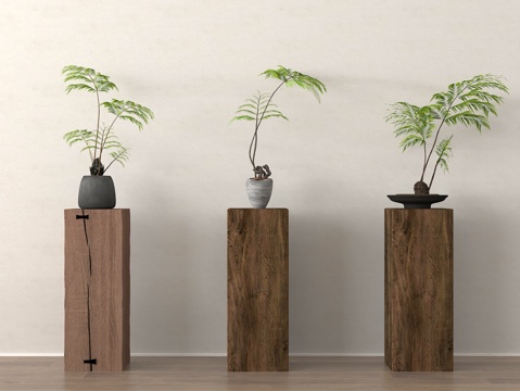 侘寂花艺 花几 盆栽盆景su模型