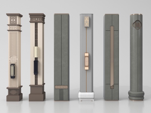 新中式柱子 角柱 别墅柱子 装饰柱子 景观柱su模型